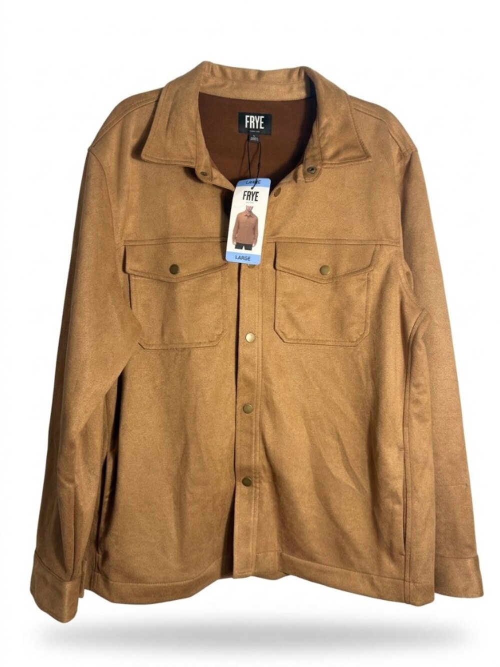 Frye Faux Suede Snap Shirt Jacket Shacket Camel Tan Men's Large NWT